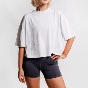 T-shirts de culture surdimensionnés personnalisés Offre Spéciale pour les femmes Gym unie respirante et vêtements décontractés pour l'été - Product Image 3