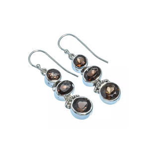 Wholesale Top Selling Good Quality Mix Shape Bezel Set Smoky Quartz Gemstone Fine 925 Sterling <b>Silver</b> <b>Drop</b> <b>Earrings</b> Jewelry - Product Image 2