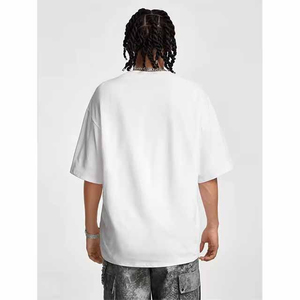 Hombres de peso pesado 220GSM negro de gran tamaño camiseta bordado antiarrugas 100% algodón manga corta estampado patrón camisas - Product Image 2