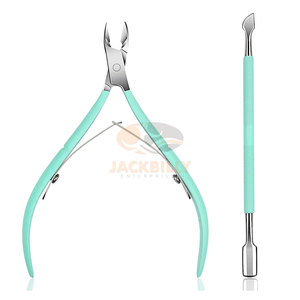 Cuticle Trimmer with Cuticle Pusher Green Color Plated Wholesale Price Beauty Instruments Cuticle Nipper Professional Grade - Product Image 1