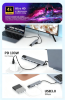 Hub USB-C 8-in-1 dengan 4K untuk PD 100W, Ethernet, USB 3.0, Port SD TF, Bahan Aluminium Alloy untuk MacBook, Laptop, iPad Pro