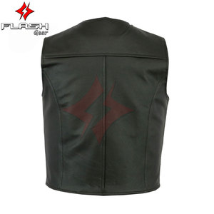 Gilet de motard en cuir pour hommes, veste classique sans manches pour motocyclette, gilet d'équitation pour club, fermeture à bouton avant, poche zippée vintage - Product Image 4