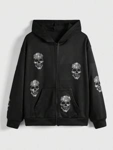 <b>Men</b> Street Zip Hoodie Black Gothic Skull Design Oversized <b>Casual</b> Hoodie <b>Jacket</b> Trendy Winter Wear - Product Image 2
