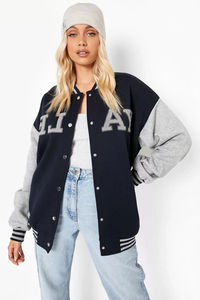 Veste bomber universitaire pour femme de qualité supérieure 2026, vert marine, tricotée en laine, hiver, coton, coupe-vent, séchage rapide - Product Image 5