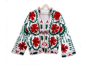 <b>Women</b> Winter Jacket With Indian Suzani Embroidery Floral Pattern Duck Fabric 100% Pure Cotton Filled <b>Coat</b> With Robe Gift <b>for</b> Her - Product Image 6