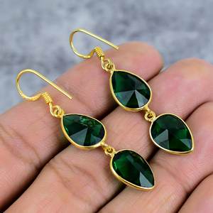 Chrome Diopside 925 Sterling <b>Silver</b> Gold Plated Pear Gemstone Earrings Dangle Earrings for Women Statement Earrings Gift for Her - Product Image 4