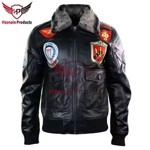 Premium hommes en cuir véritable hiver Bomber veste 100% peau de mouton fourrure mouche veste en cuir pour hommes haute qualité élégant vêtements d'extérieur - Product Image 4