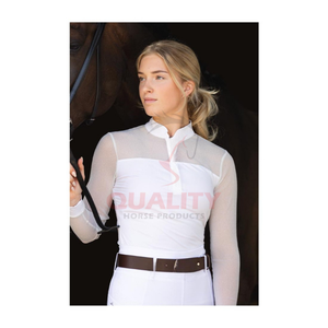 Haut d'équitation athlétique pour femmes, tissu extensible élégant, évacuation de l'humidité, léger, performance, chemise d'équitation, vêtements - Product Image 3