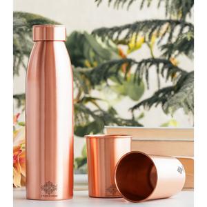 IndianArtVilla Pure Copper <b>Bottle</b> Drinkware Gift Set- Plain Design with 1 <b>Bottle</b> & 2 <b>Glass</b> With Pastel Blue Gift Box - Product Image 2