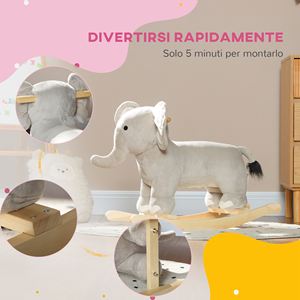 AIYAPLAY Cheval à bascule pour enfants de 2 à 4 ans en forme d'éléphant avec sons et couverture souple, gris - Product Image 6