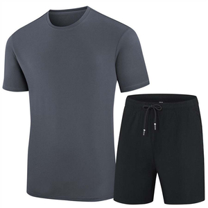 Ensemble 2 pièces survêtements de sport pour hommes ensemble short à manches courtes t-shirts et shorts de sport à impression personnalisée bicolore pour hommes - Product Image 5