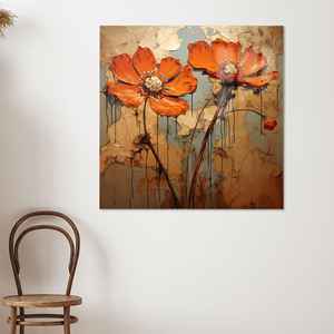 Toile imprimée de fleurs d'orange abstraites - Décoration murale moderne, impression artistique, verre - Product Image 1