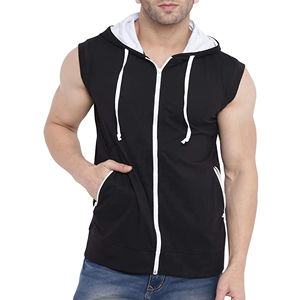 <b>Men's</b> Slim Fit Summer <b>Sleeveless</b> <b>Hoodie</b> Designer Print Zipper Jacket in Solid Color-XS to 3XL - Product Image 6
