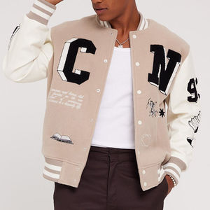 Streetwear d'hiver personnalisé en gros Chenille Broderie Manches en cuir véritable Hommes 100% Laine Baseball Letterman Varsity Jacket - Product Image 4