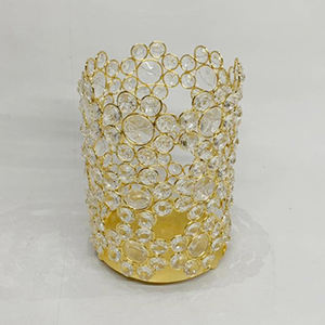 Metal Tea Light <b>Candle</b> Holder Tall Size Tea Light <b>Candle</b> Stand With <b>Hanging</b> Crystal Beads Round Shape Tabletop Centerpiece Decor - Product Image 3