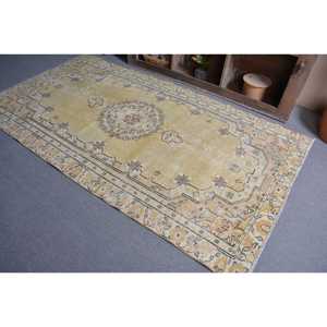 4.8x8.6 ft Vintage Large Rug, <b>Yellow</b> Brown Turkish Ombr <b>Wool</b> Rug - Product Image 4