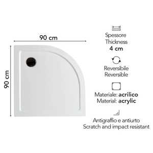 AOSTA 90x90 CM Plateau de douche semi-circulaire fin en acrylique Fournitures de bain et de toilettes - Product Image 2