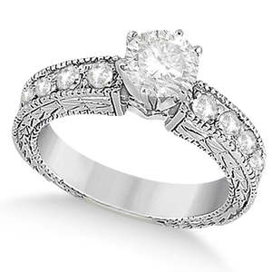 <b>Vintage</b> 18K White <b>Gold</b> Engagement <b>Ring</b> with 3.50ct Round Diamond Heirloom Jewelry - Product Image 2