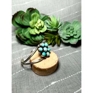 Navajo Handmade Cultural Collectible Mixed Turquoise & Sterling Silver Cluster Cuff Bracelet - Product Image 2