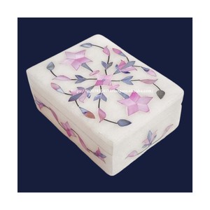 Cajas de regalo de mármol hechas a mano Mezcla de rosa y azul natural con incrustaciones de perlas madre para almacenamiento y embalaje de joyas de lujo - Product Image 1