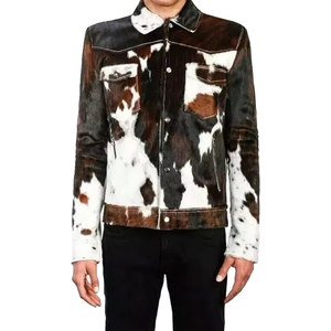 Men Quality Natural Warm Real Hair Leather <b>Jacket</b> Canvas Cotton Shell Fashion <b>Western</b> Style Stand Collar Front Logo OEM - Product Image 1