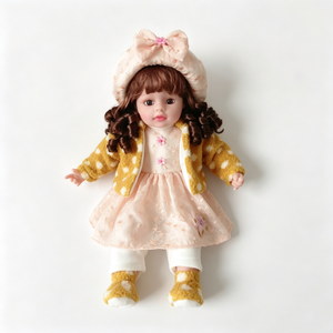 Poupée en peluche musicale personnalisée, poupée d'hiver jaune à pois, poupée en tissu avec veste en sherpa, poupée chantante, objet de collection pour enfants - Product Image 4