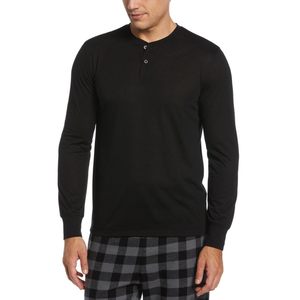 Perry Ellis Portfolio Men's Solid Henley Sleep Shirt Jet Black Size <b>Small</b> Knitted Cotton Custom Logo Plus Size Light <b>Weight</b> Long - Product Image 1