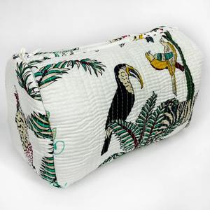 Étui en coton matelassé imprimé jungle tropicale vintage fermeture à glissière-étui de maquillage de voyage durable et écologique résistant à l'eau - Product Image 5