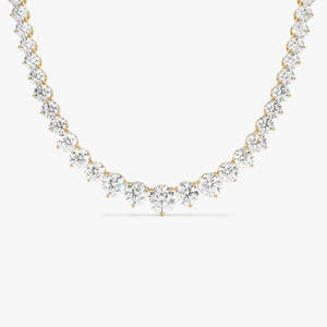 Collier tennis rond divin à 3 griffes, diamant de laboratoire 15,45 carats E VS1, or 14 carats, pour occasions spéciales et soirées - Product Image 1