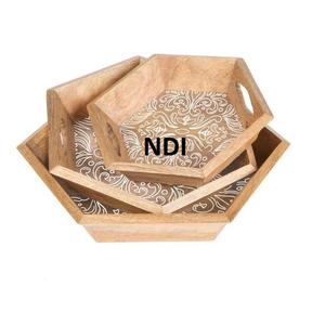 Bandeja de madera de forma personalizada para restaurante, suministros de Hotel, bandeja de exhibición de alimentos para la mejor calidad, bandeja de servidor de acabado Natural - Product Image 2