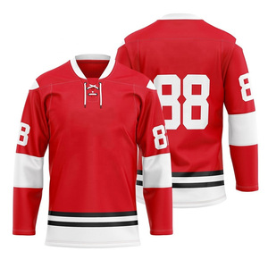 Maillots de hockey sur glace personnalisés de haute qualité en gros, 100 % polyester, écologiques, respirants, à séchage rapide, brodés en sergé - Product Image 3