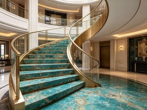 Escalier en granit vert Amazony de luxe, design Dubaï et Ouest, escaliers en granit vert haut de gamme utilisés dans les hôtels et villas - Product Image 3