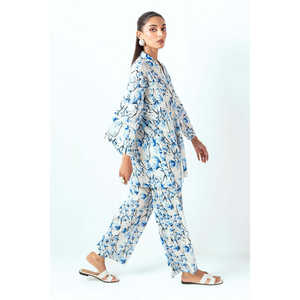 ชุดเซ็ต 2 ชิ้น เสื้อผ้าชีฟองพิมพ์ลายริ้วสีขาวสไตล์ลำลองสำหรับผู้หญิง แขนสามส่วน เหมาะสำหรับฤดูใบไม้ผลิ/ฤดูร้อน - Product Image 5