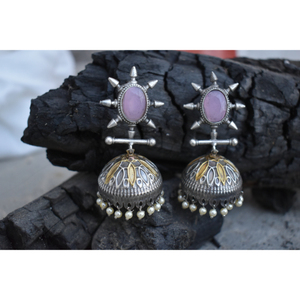 Joyería de Moda India en Tendencia, Hermosos Aretes de Aro con Piedras de Dos Tonos Hechos a Mano para Niñas y Mujeres - Product Image 5