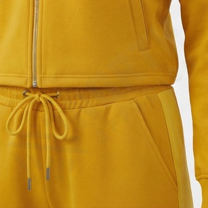 ชุดวอร์มผู้หญิงสำหรับฤดูหนาว เสื้อแจ็คเก็ตแขนยาวมีฮู้ด เสื้อครอป กางเกงขายาว ผ้าฝ้ายฟลีซคุณภาพสูง สไตล์วินเทจ ระบายอากาศได้ดี ดีไซน์สปอร์ต - Product Image 5