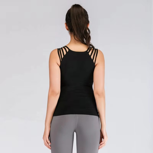 Venta al por mayor de camisetas sin mangas de gimnasio para mujer con etiqueta privada personalizada Botón de encaje borla y cinta decoraciones para entrenamiento deporte ropa de gimnasio en blanco - Product Image 3