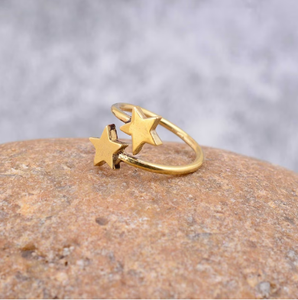 Trendy Super Celestial Star <b>Ring</b> <b>Dainty</b> Brass <b>Ring</b> for Women 18K Gold Plated Minimalist Double Star Band for Wholesale OEM ODM - Product Image 1