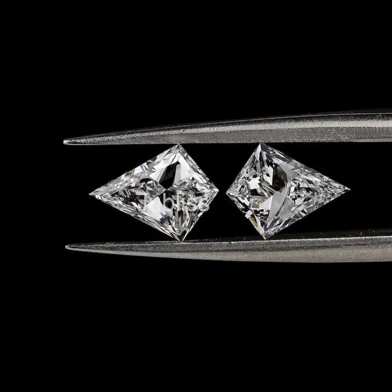 Par de diamantes sueltos cultivados en laboratorio de corte de cometa para anillo de compromiso o pendientes, tachuelas de oro blanco de 14 quilates, tachuelas de diamantes CVD de corte antiguo