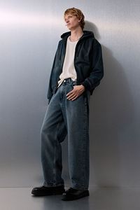 Pantalones vaqueros holgados de algodón rígido para hombre, pantalones vaqueros relajados azul hielo oscuro, pantalones holgados tobilleros de pierna redondeada de primera calidad, precio al por mayor - Product Image 6