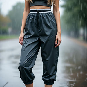 กางเกงกันลมผู้หญิง, กางเกงสตรีทเอวสูงเชือกรูดกันน้ำสไตล์สตรีท - Product Image 3