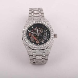 Montre automatique de luxe en diamant Moissanite en édition limitée Design squelette en acier inoxydable glacé de haute qualité avec cadran noir - Product Image 2