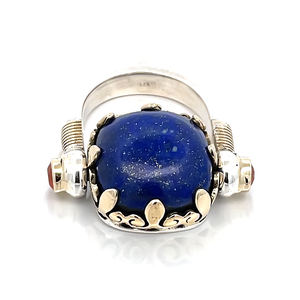 <b>Adjustable</b> <b>Rings</b> Unisex Natural Lapis Lazuli Oval Cut Prong Setting Lock Shape Luxury 925 Sterling Silver Silver Plated - Product Image 1