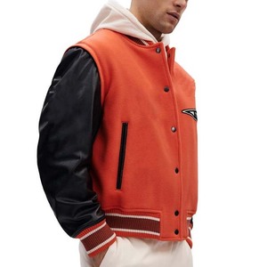 <b>Men's</b> Casual Leather Sleeve Baseball Bomber <b>Jacket</b> Coat College Varsity <b>Jacket</b> with Canvas Fabric Letterman <b>Jacket</b> for <b>Men</b> - Product Image 5