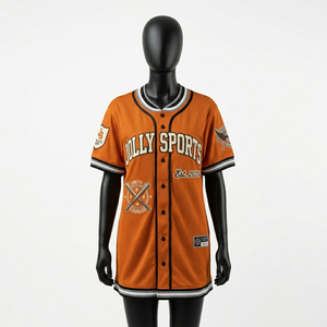 Women Baseball Dress Jersey 180 GSM Poly <b>Mesh</b> Orange Black Custom Tackle Twill Print Team Uniform Cotton Baseball Jersey - Product Image 2