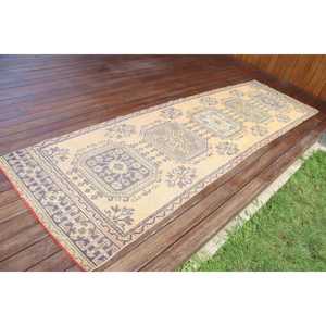 Alfombra vintage de 2.9x10.3 pies, alfombra turca, alfombra con motivos de plantas y árboles azules - Product Image 2