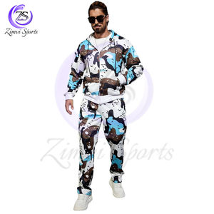 New Trendy High Demand Product Street Wear Customized Made Camouflage Print Zip-Up Hoodie And Pockets Sweatpants Set For Men - Product Image 3