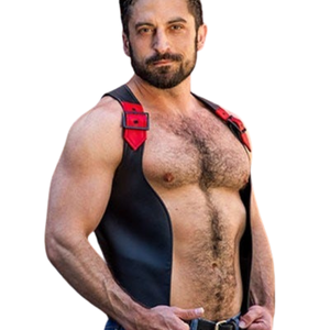 Dark Room Berlin Bar <b>Vest</b> Red Bold Red Leather <b>Vest</b> with Stylish Red Straps for a Fashionable and Daring Look - Product Image 2