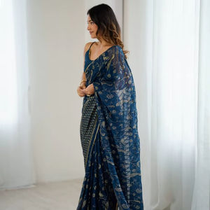 Sari de Georgette con Diseño Exclusivo y Elegante Blusa, Estilo Moderno, Última Moda India, Ropa Casual para Fiestas, Sari para Mujer - Product Image 1