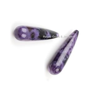 Cristal curativo de alta calidad de 9x30 mm, charoita natural púrpura, piedra preciosa lisa en forma de briolette, gota larga para la fabricación de joyas y pendientes. - Product Image 2