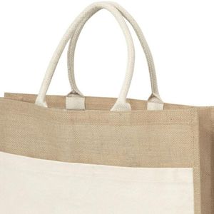 Custom Printed <b>Jute</b> Tote Bags with <b>Ribbon</b> Handle and Canvas Front Pocket Reusable Natural Bags Gifts Shopping Bag Wholesale OEM - Product Image 3